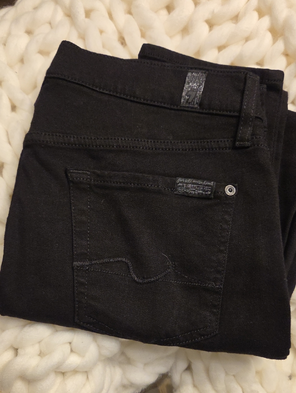 7 For All Mankind Black Skinny Jeans With Factory Distressing/Holes In Knee